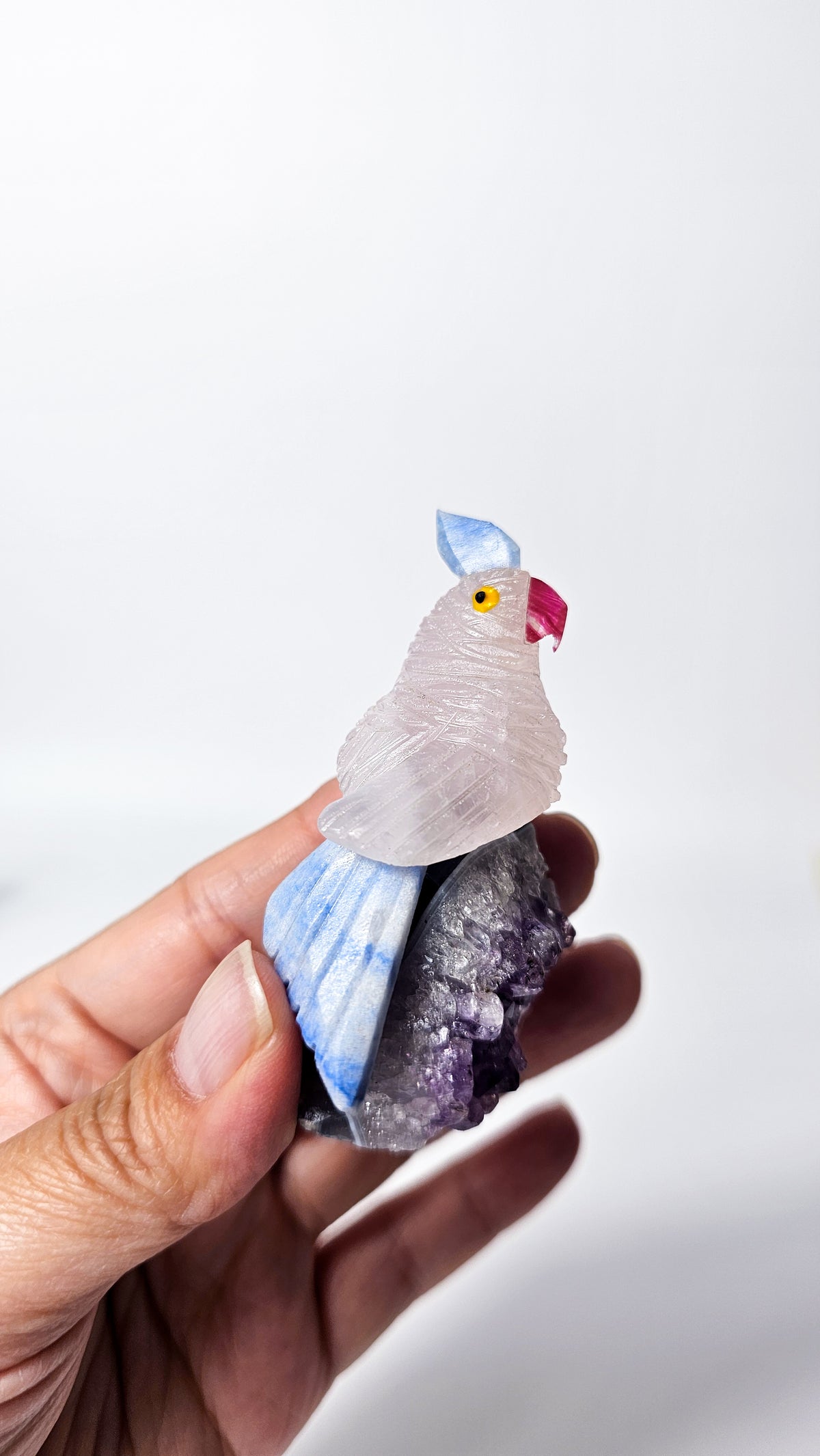 Brazilian Crystal Bird Carving on Amethyst