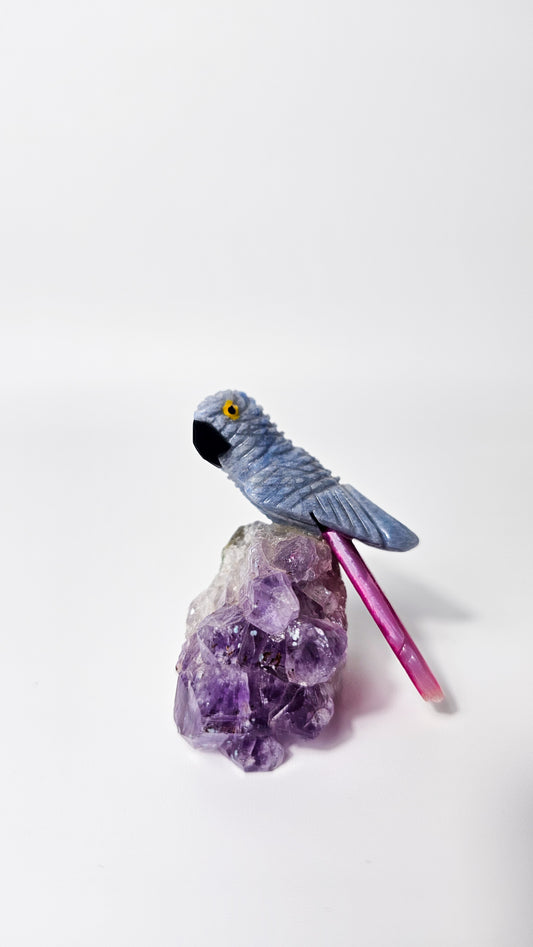 Brazilian Crystal Bird Carving on Amethyst