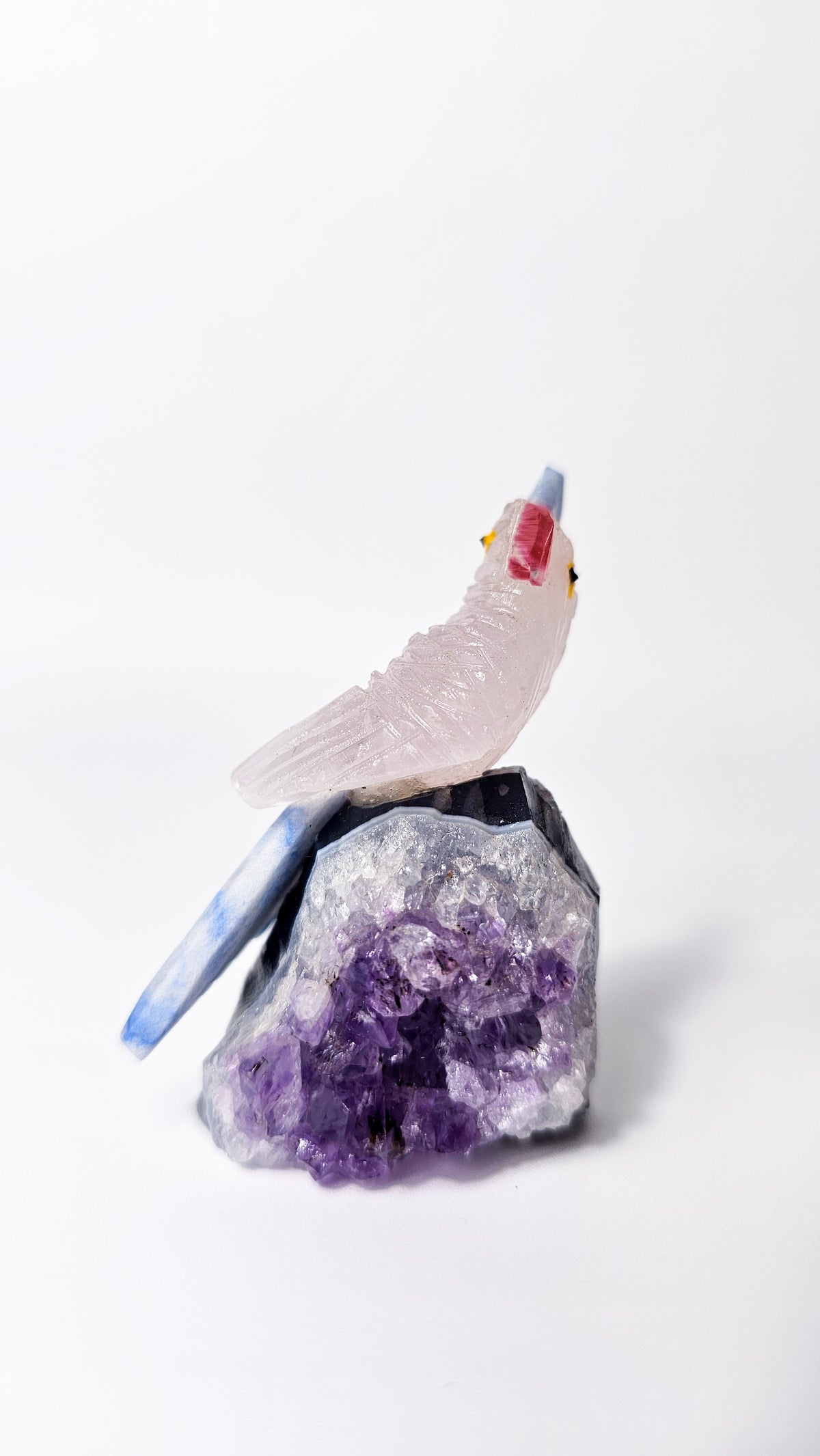 Brazilian Crystal Bird Carving on Amethyst