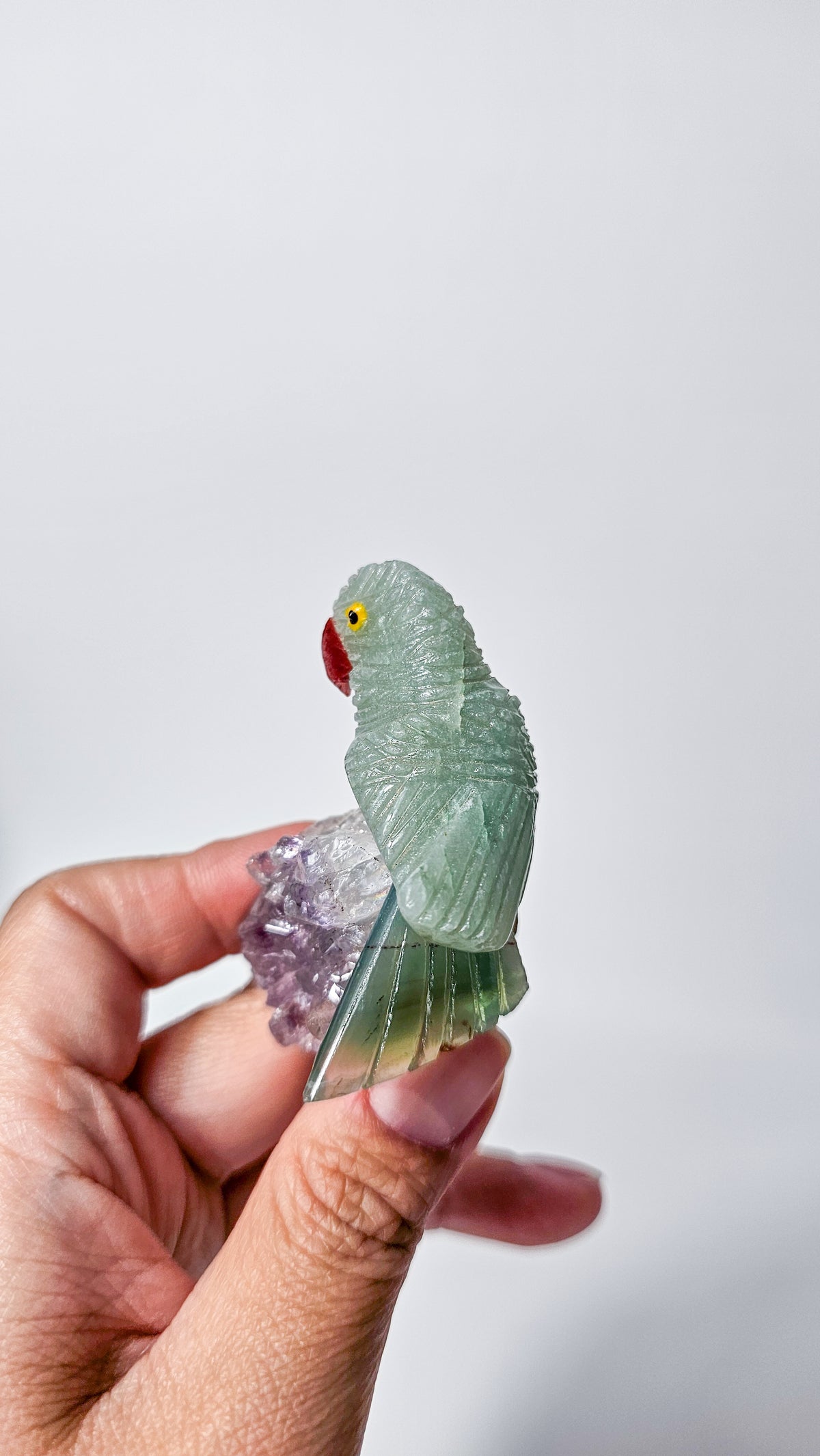 Brazilian Crystal Bird Carving on Amethyst
