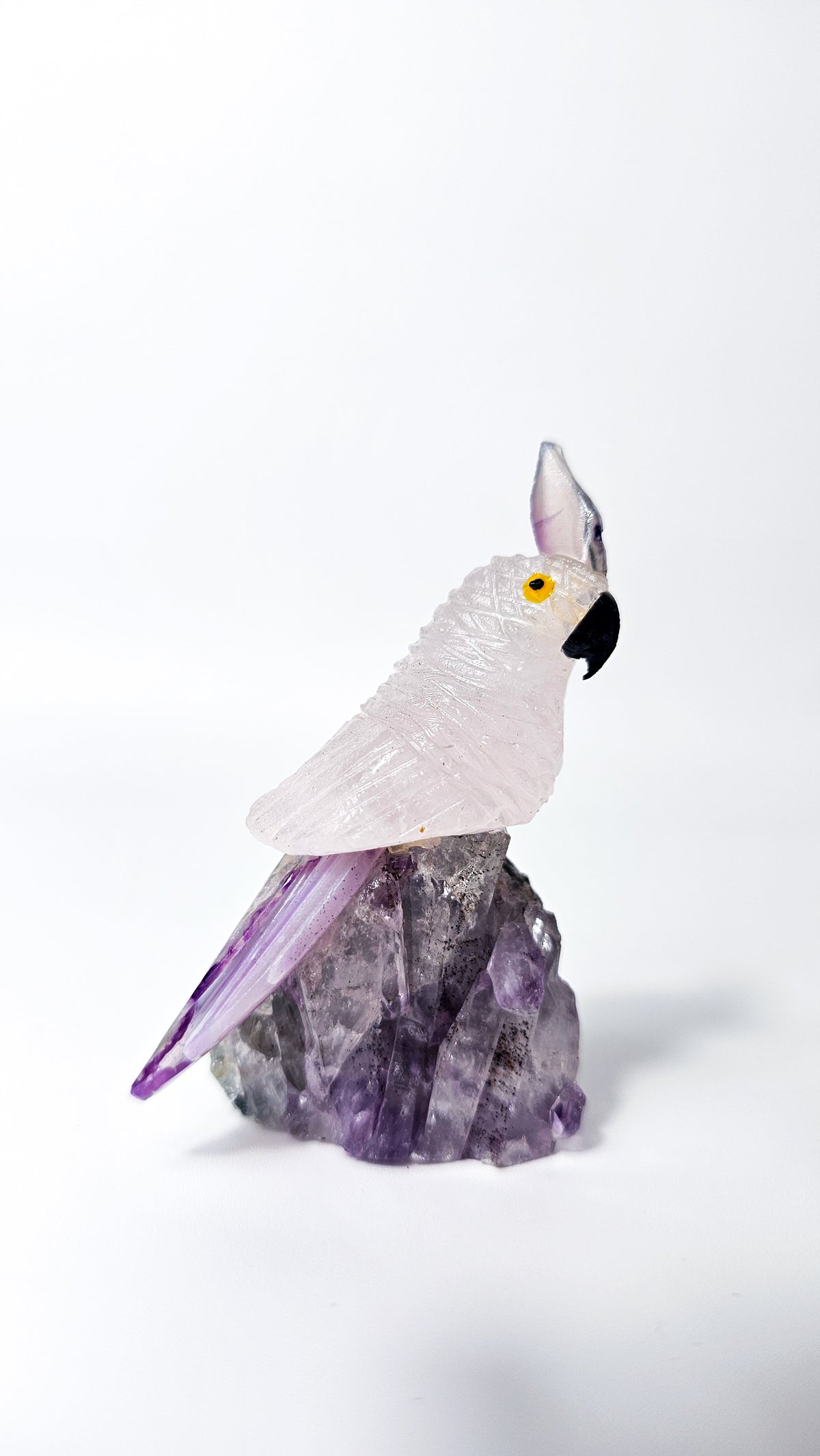 Brazilian Crystal Bird Carving on Amethyst