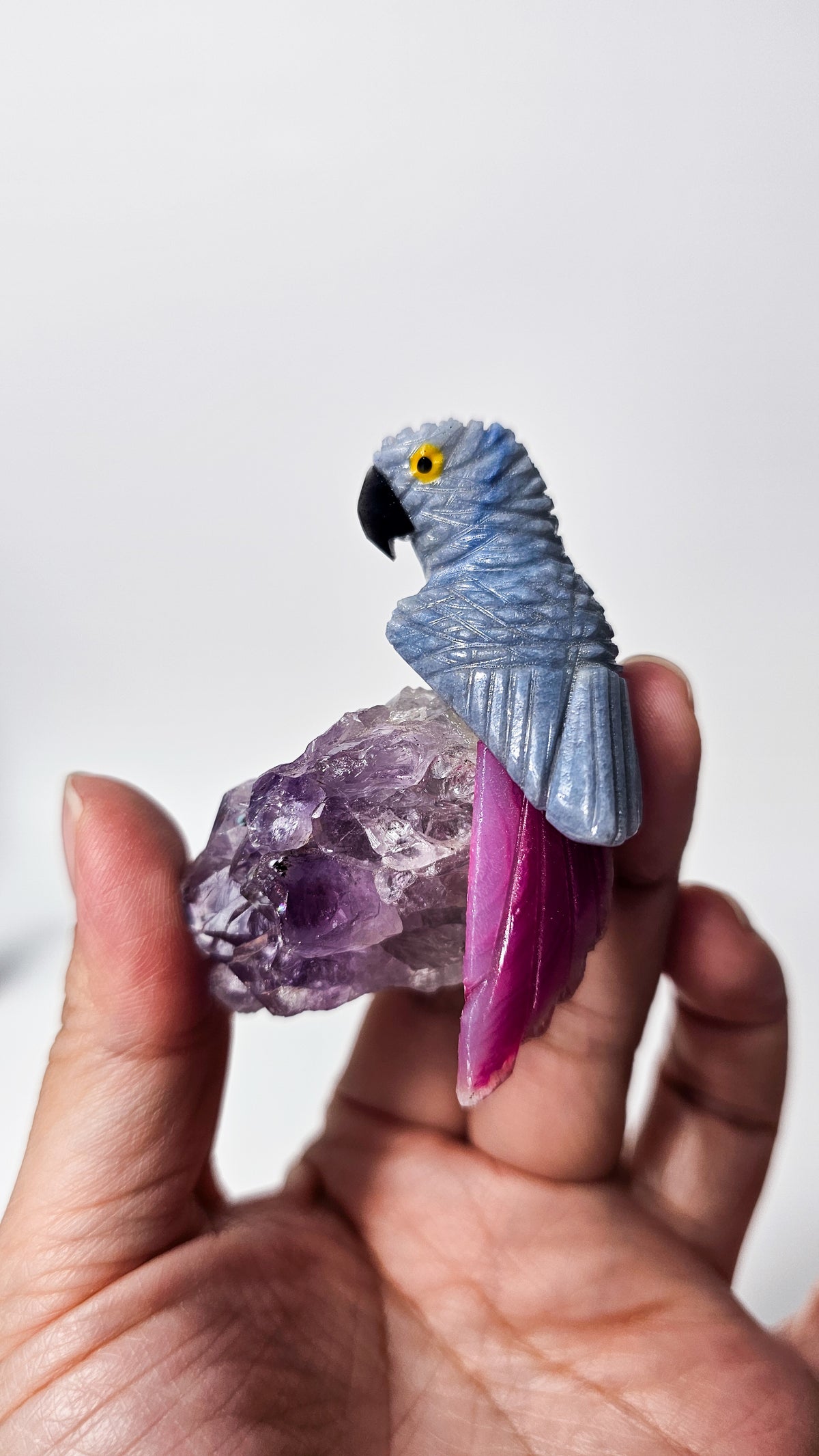 Brazilian Crystal Bird Carving on Amethyst