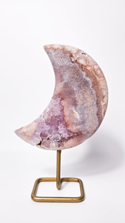 Pink Amethyst Druzy Moon on Stand