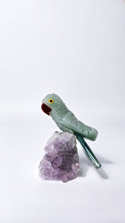Brazilian Crystal Bird Carving on Amethyst