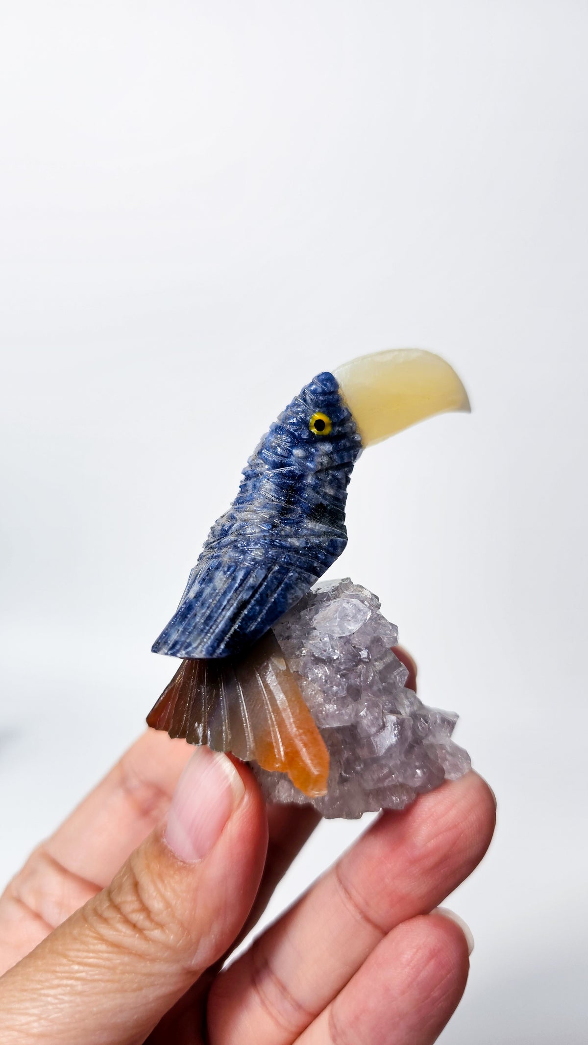 Brazilian Crystal Bird Carving on Amethyst