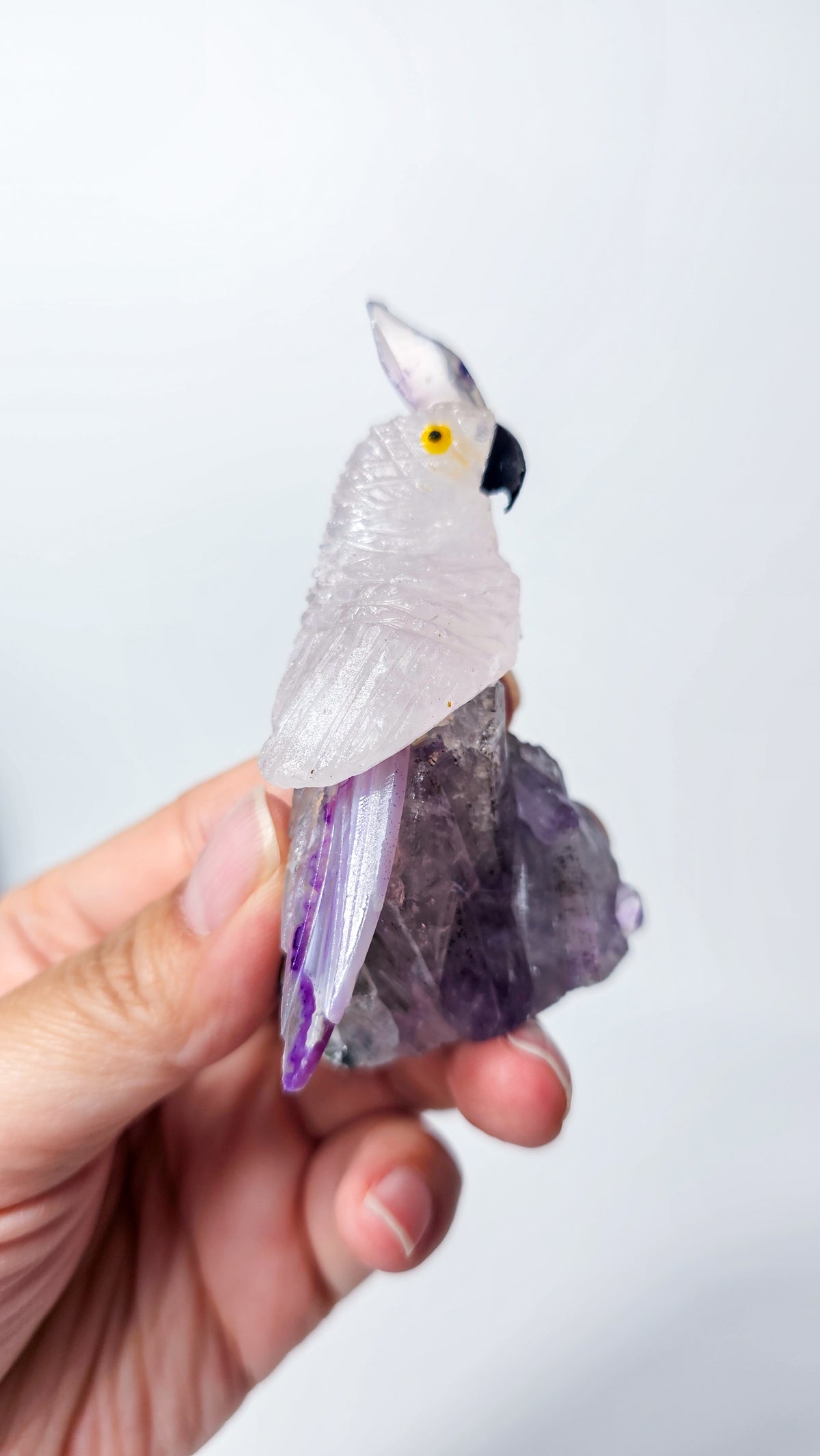 Brazilian Crystal Bird Carving on Amethyst