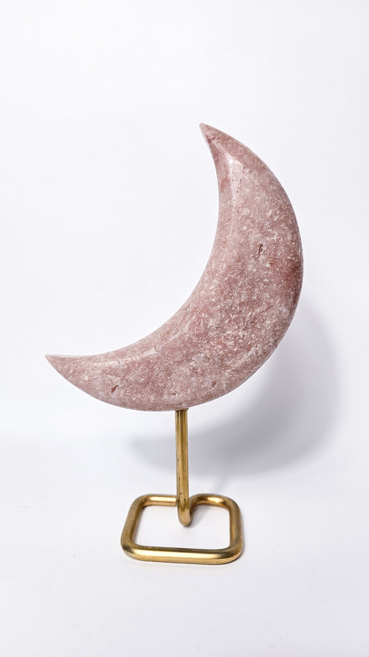 Brazilian Pink Himalayan Quartz Moon on Stand
