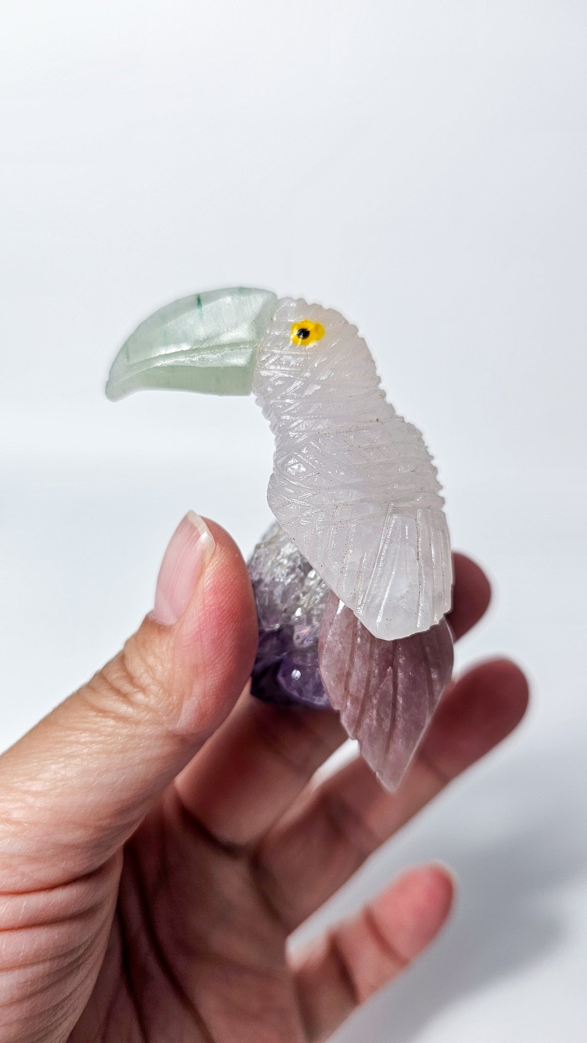 Brazilian Crystal Bird Carving on Amethyst