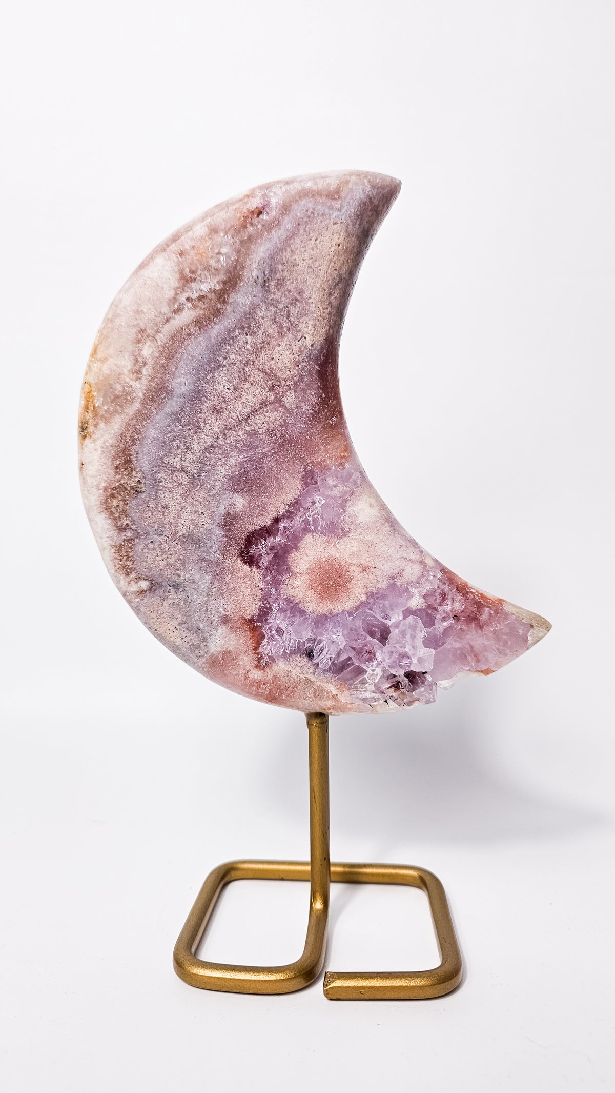 Pink Amethyst Druzy Moon on Stand