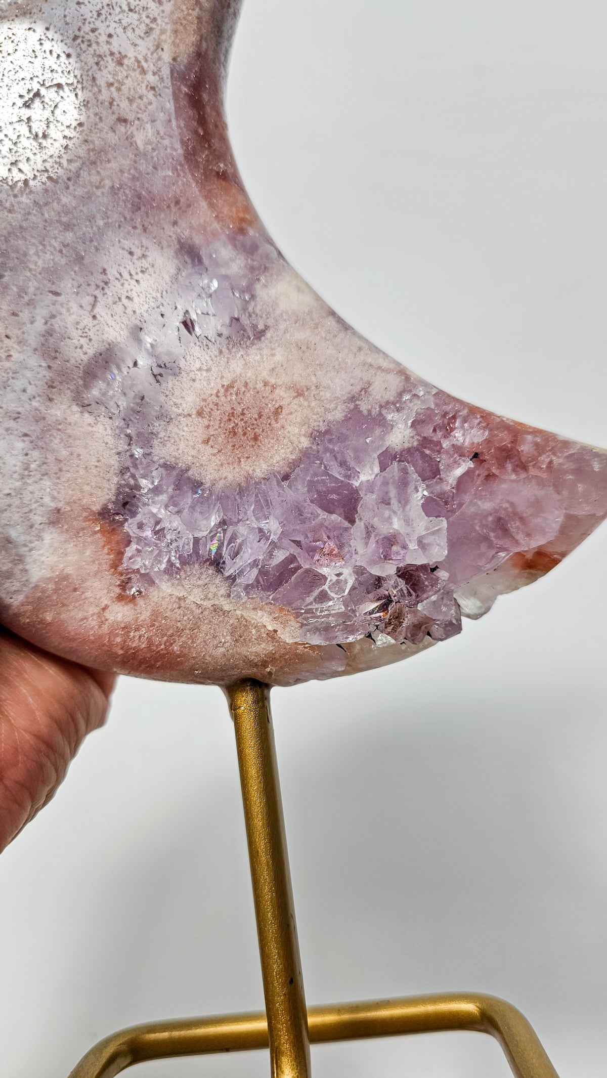 Pink Amethyst Druzy Moon on Stand
