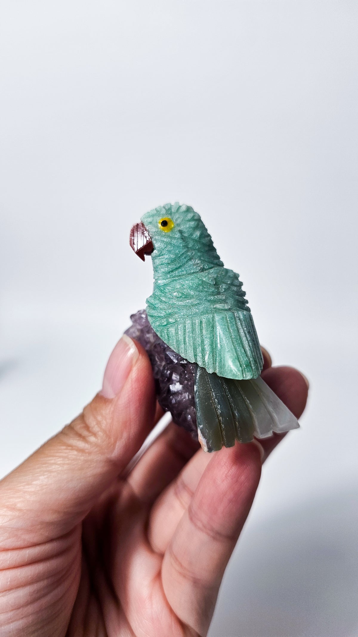 Brazilian Crystal Bird Carving on Amethyst