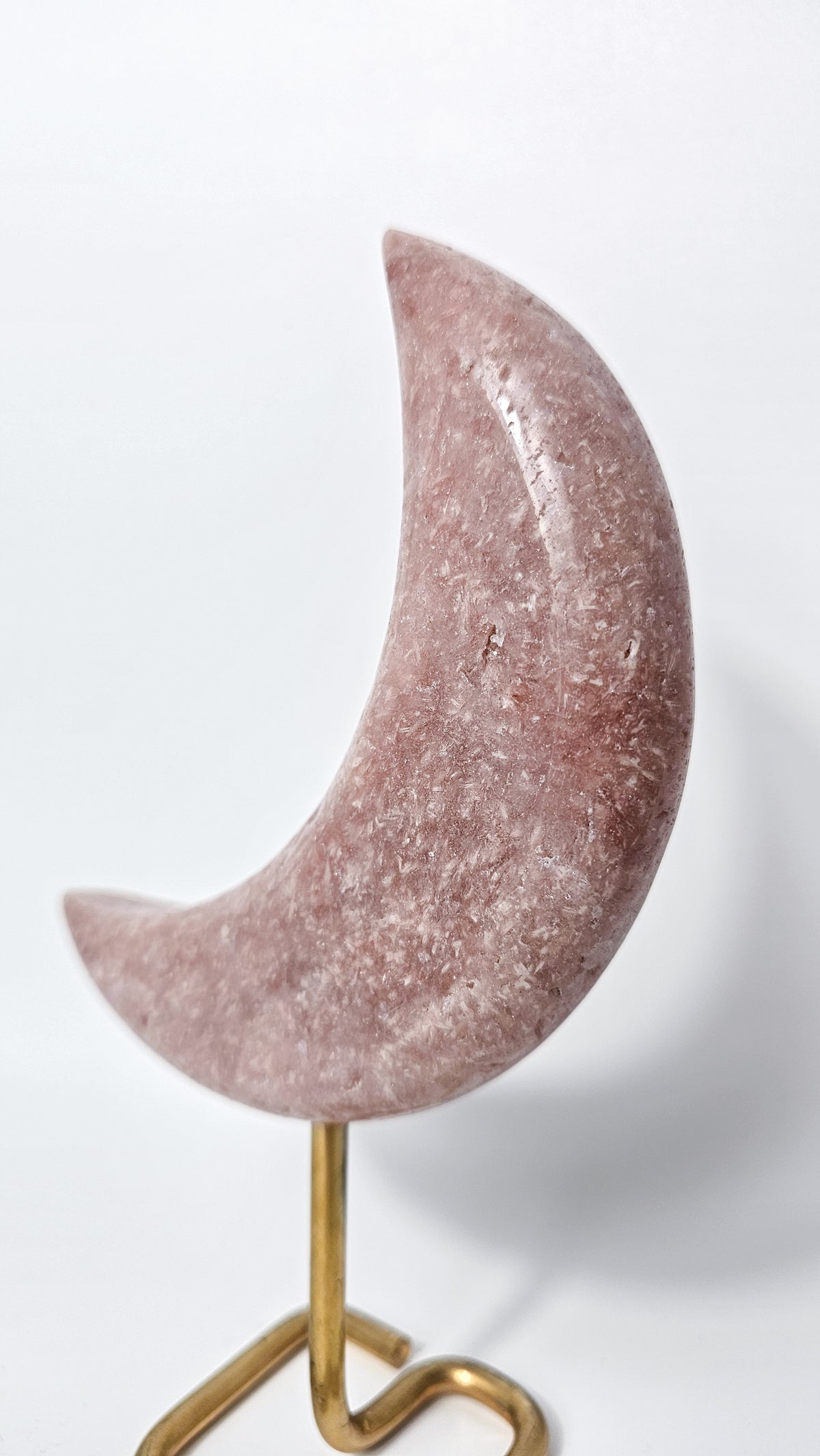Brazilian Pink Himalayan Quartz Moon on Stand