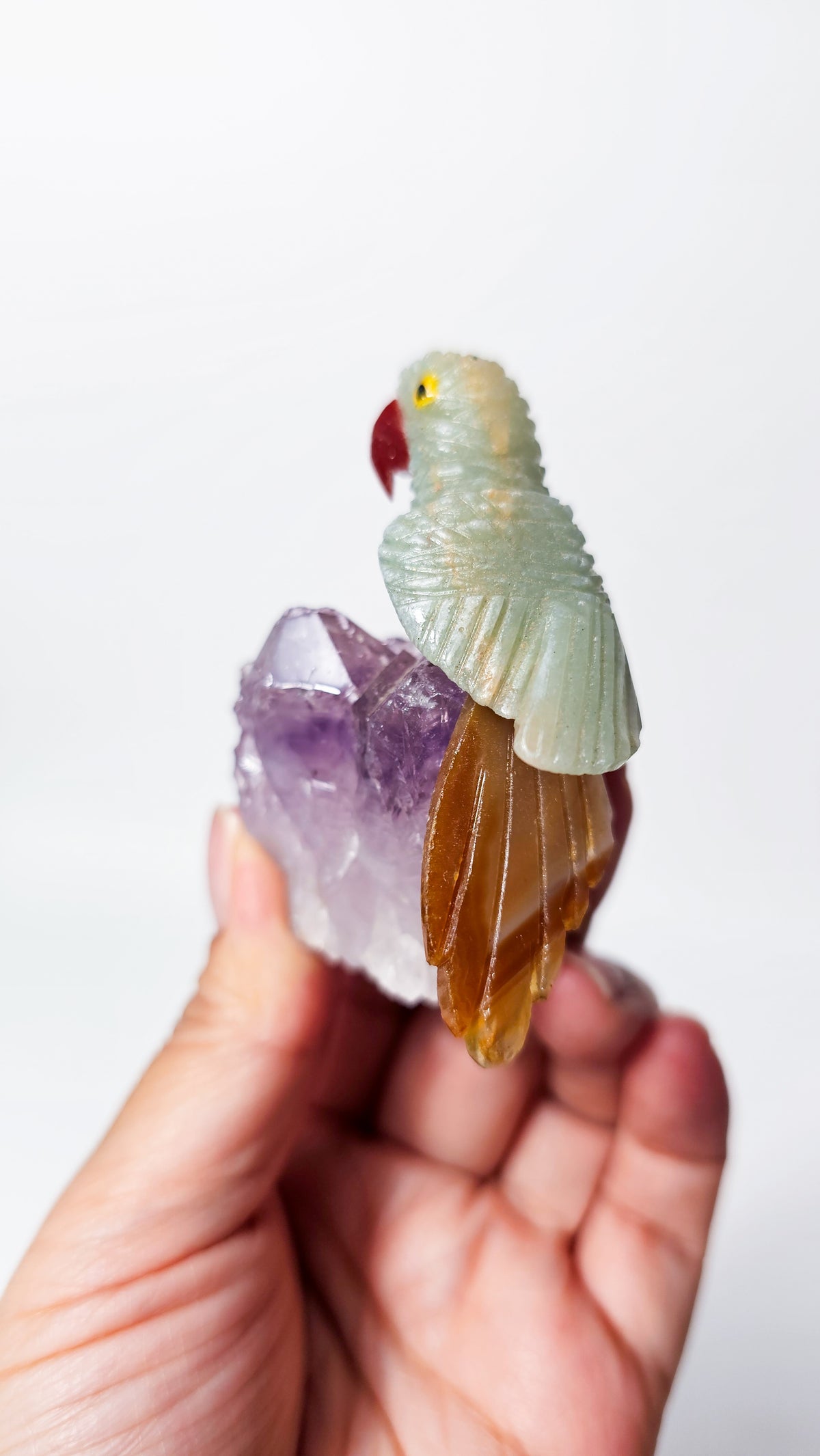 Brazilian Crystal Bird Carving on Amethyst